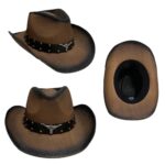 Men's Cowboy Straw Hat with Metal Bull - Image 2